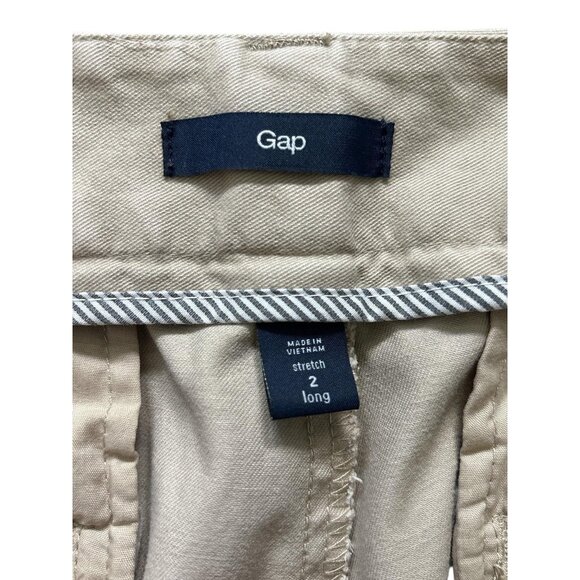 Gap Pants Womens 2 Long Beige Stretch Casual Trouser Flare Chino Corpcore Office - Picture 3 of 9